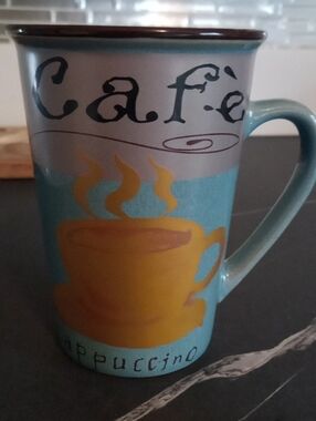 Cafe Cappuccino Ceramic Mug in Teal and Gold And Brown 🤎